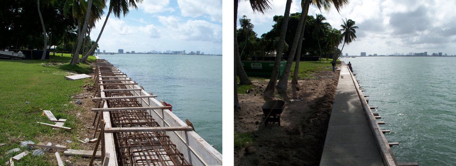 seawall under construction before and after